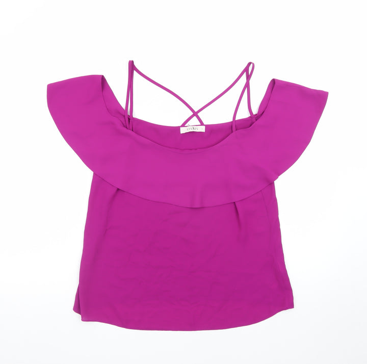 Oasis Women Purple Off Shoulder Ruffle Camisole Blouse Size 12
