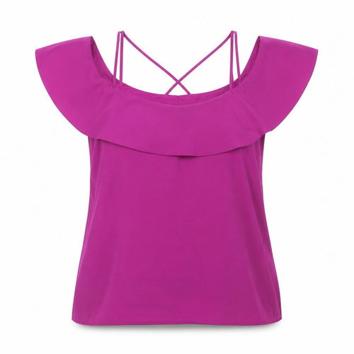 Oasis Women Purple Off Shoulder Ruffle Camisole Blouse Size 12