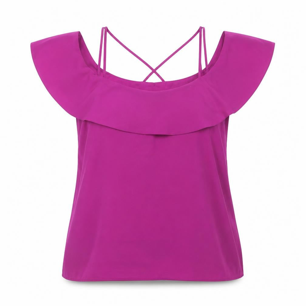 Oasis Women Purple Off Shoulder Ruffle Camisole Blouse Size 12