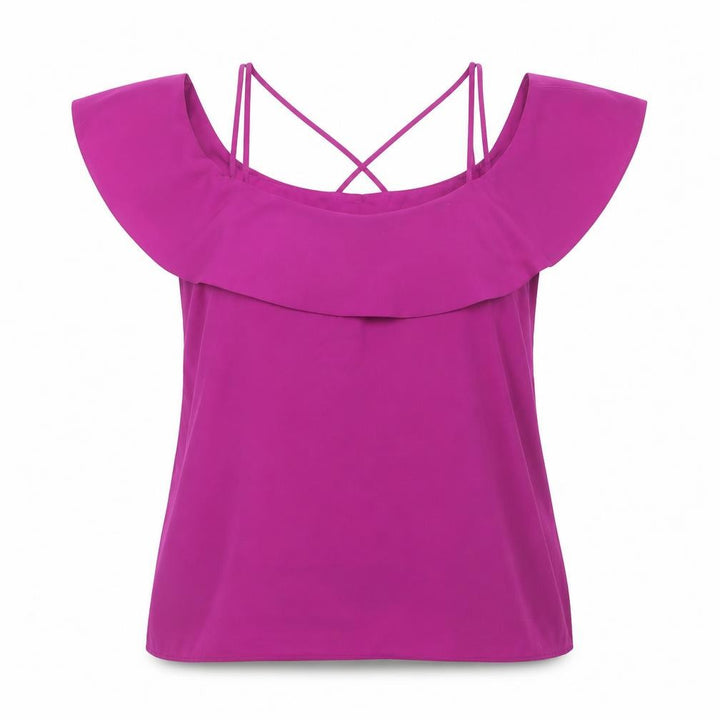 Oasis Women Purple Off Shoulder Ruffle Camisole Blouse Size 12