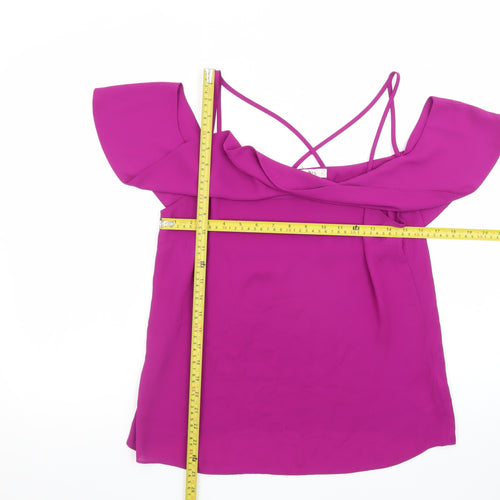 Oasis Women Purple Off Shoulder Ruffle Camisole Blouse Size 12