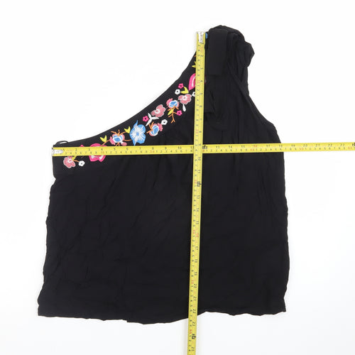 Rose & Thyme Women's Black One Shoulder Embroidered Chiffon Blouse Size M