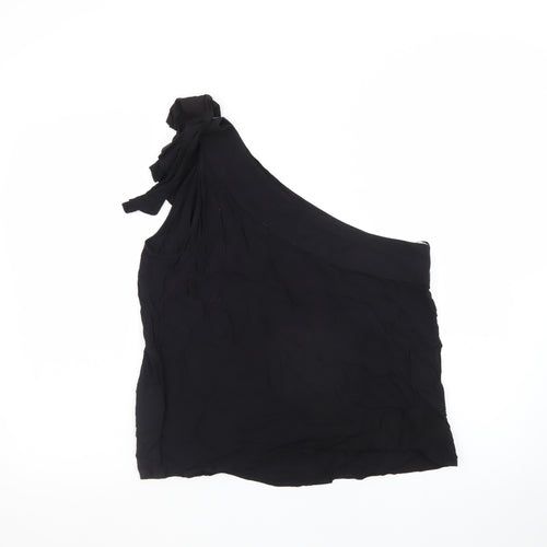 Rose & Thyme Women's Black One Shoulder Embroidered Chiffon Blouse Size M