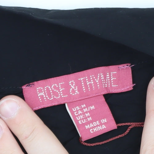 Rose & Thyme Women's Black One Shoulder Embroidered Chiffon Blouse Size M