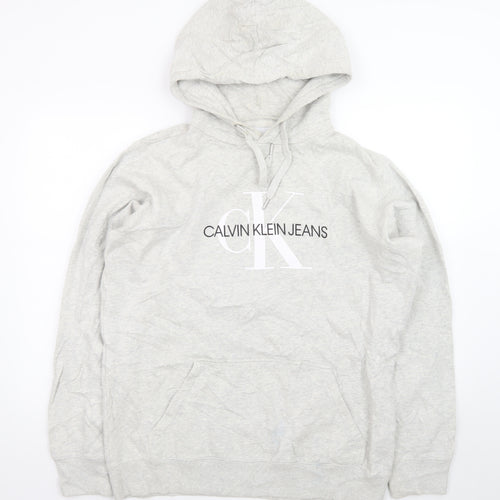 Calvin Klein Jeans Men's Grey XL Pullover Hoodie Logo Fleece