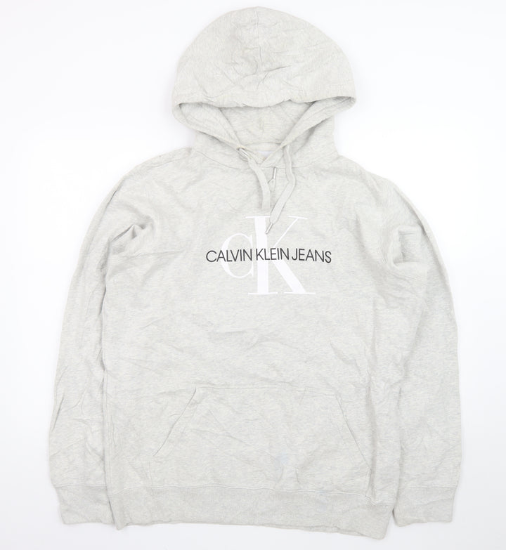 Calvin Klein Jeans Men's Grey XL Pullover Hoodie Logo Fleece