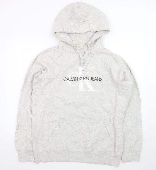 Calvin Klein Jeans Men's Grey XL Pullover Hoodie Logo Fleece