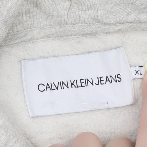 Calvin Klein Jeans Men's Grey XL Pullover Hoodie Logo Fleece