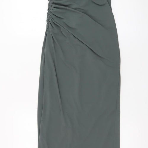 Zara Women’s Green Sleeveless Ruched Sheath Maxi Dress XS