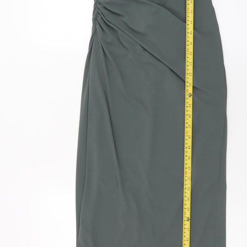 Zara Women’s Green Sleeveless Ruched Sheath Maxi Dress XS