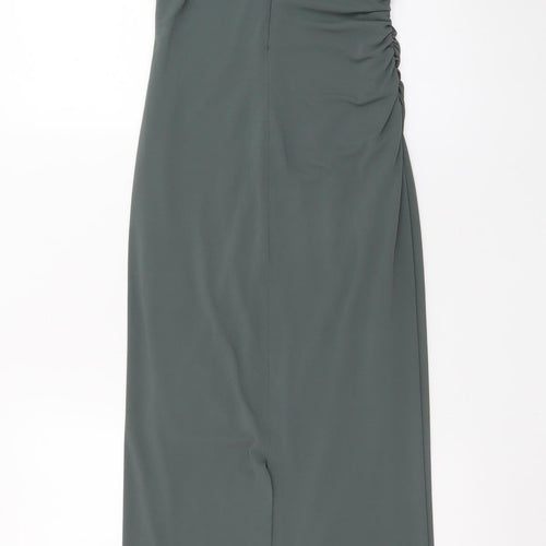 Zara Women’s Green Sleeveless Ruched Sheath Maxi Dress XS