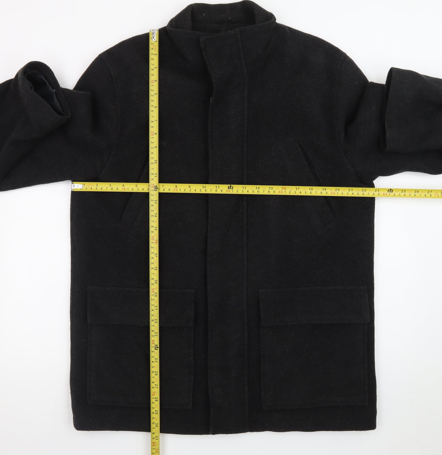 Butler & Webb Men's Black Wool Overcoat Medium 38in Regular Fit