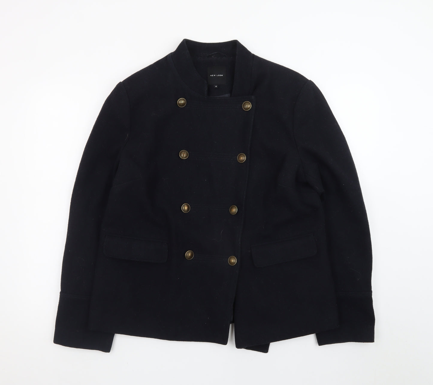 New Look Women's Black Wool Blend Military Jacket Size 16