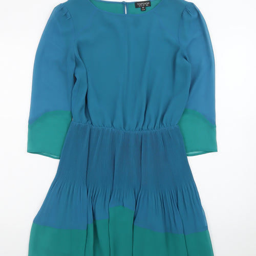 Topshop Women's Blue Colourblock Chiffon A-Line Dress Size 8