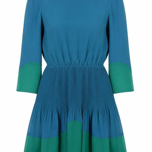 Topshop Women's Blue Colourblock Chiffon A-Line Dress Size 8
