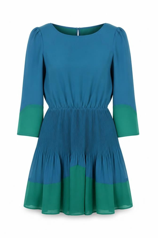 Topshop Women's Blue Colourblock Chiffon A-Line Dress Size 8