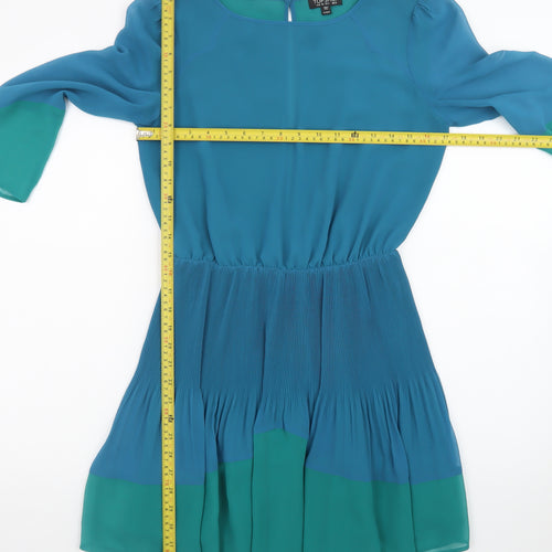 Topshop Women's Blue Colourblock Chiffon A-Line Dress Size 8