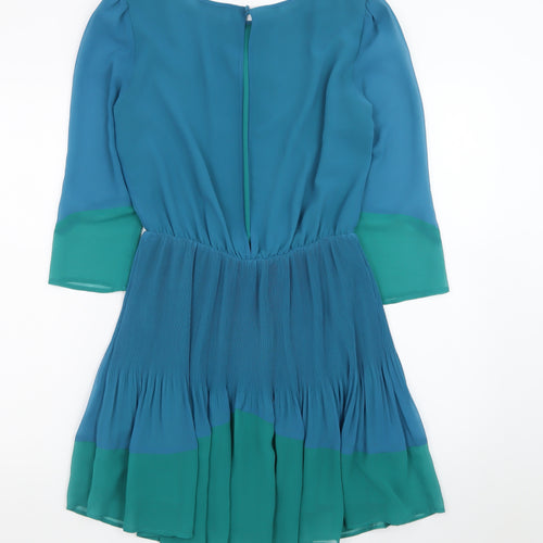 Topshop Women's Blue Colourblock Chiffon A-Line Dress Size 8