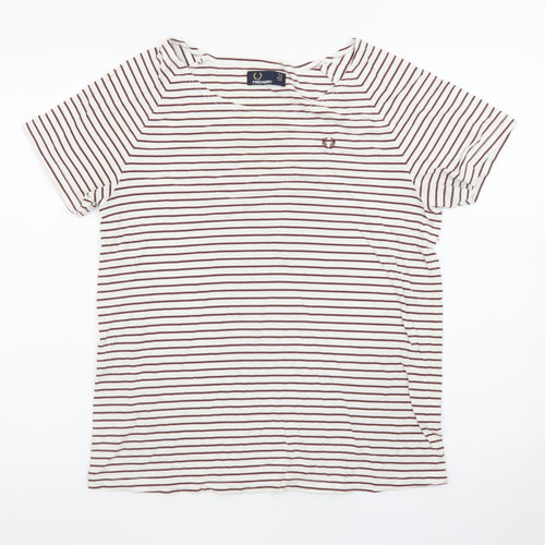 Fred Perry Women’s White Striped Cotton T-Shirt UK 10