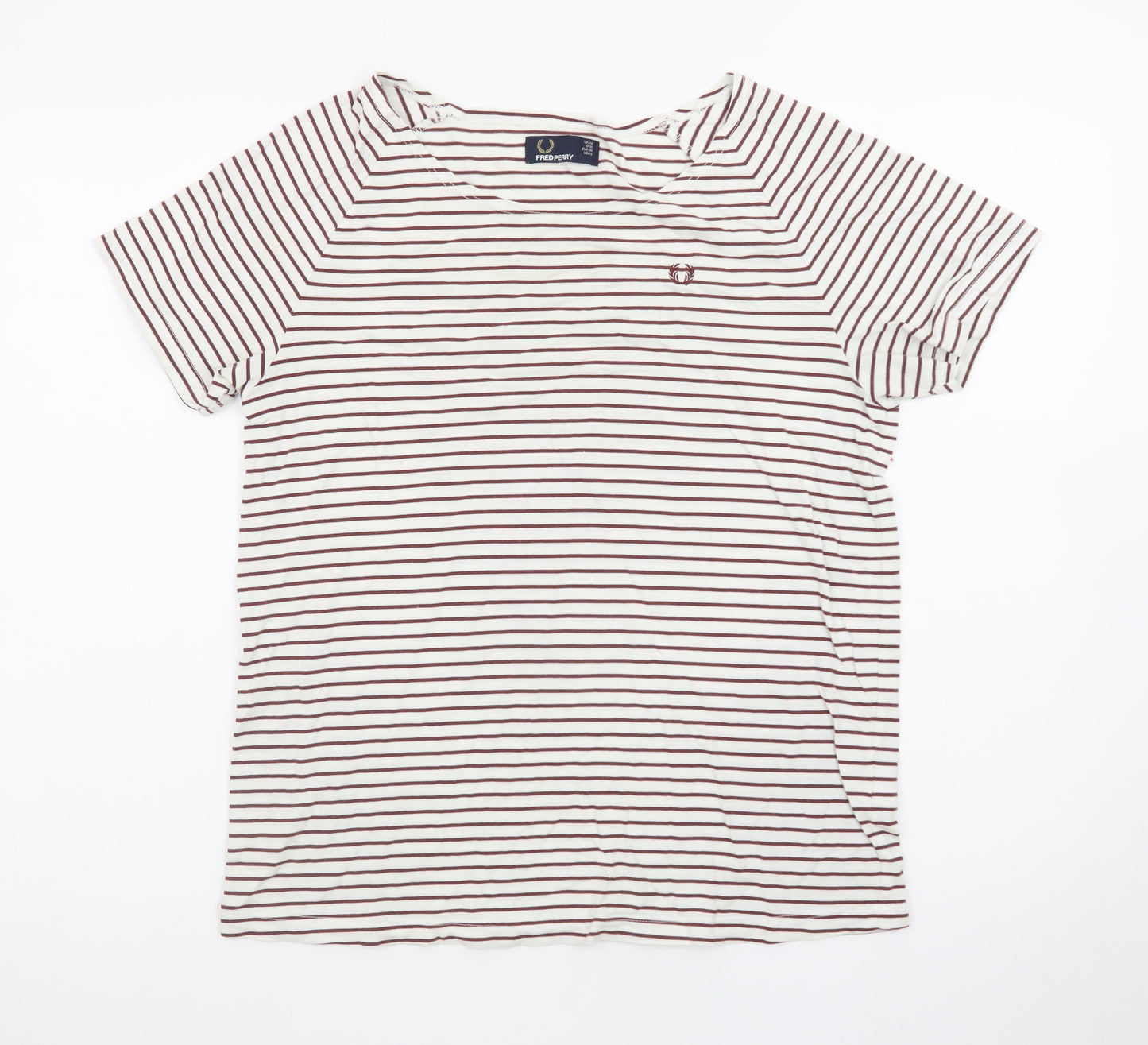 Fred Perry Women’s White Striped Cotton T-Shirt UK 10