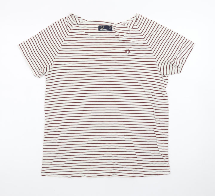 Fred Perry Women’s White Striped Cotton T-Shirt UK 10