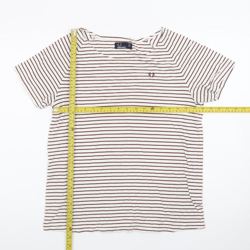 Fred Perry Women’s White Striped Cotton T-Shirt UK 10