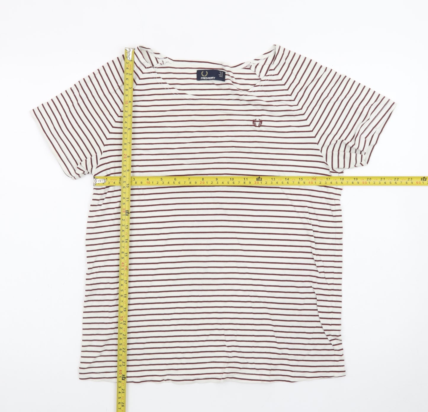 Fred Perry Women’s White Striped Cotton T-Shirt UK 10