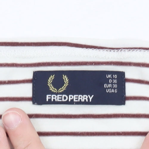 Fred Perry Women’s White Striped Cotton T-Shirt UK 10