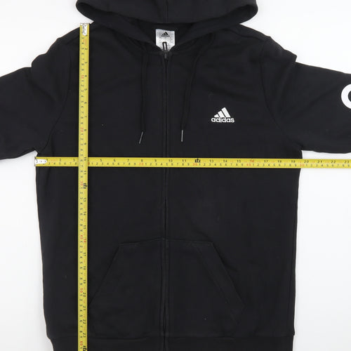 Adidas Womens Black Full Zip Hoodie Size L 16-18 Logo Sleeve Sweatshirt