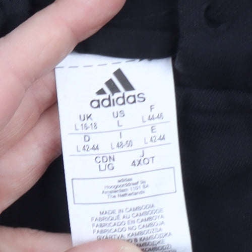 Adidas Womens Black Full Zip Hoodie Size L 16-18 Logo Sleeve Sweatshirt