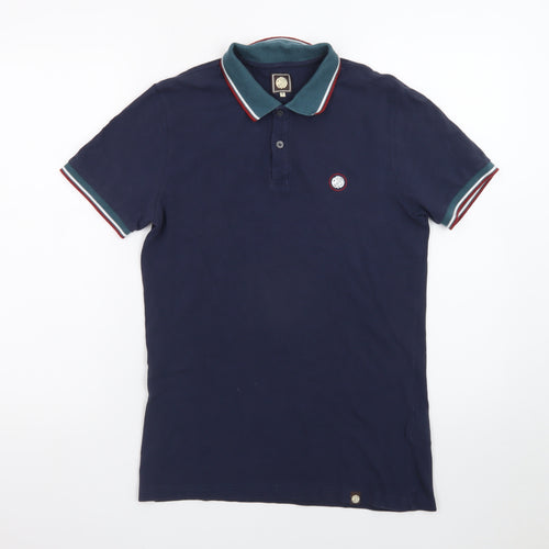 Pretty Green Men's Blue Collared Cotton Polo Shirt Size S