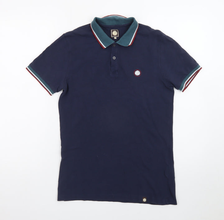 Pretty Green Men's Blue Collared Cotton Polo Shirt Size S