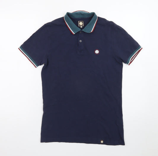 Pretty Green Men's Blue Collared Cotton Polo Shirt Size S