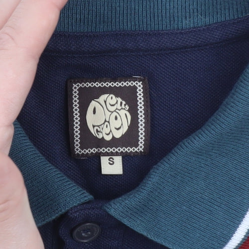 Pretty Green Men's Blue Collared Cotton Polo Shirt Size S
