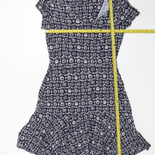 Next Womens Blue Floral Fit & Flare Jersey Dress Size 12