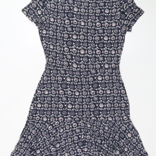 Next Womens Blue Floral Fit & Flare Jersey Dress Size 12