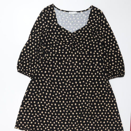 Papaya Women Black Polka Dot A-Line Dress Size 14