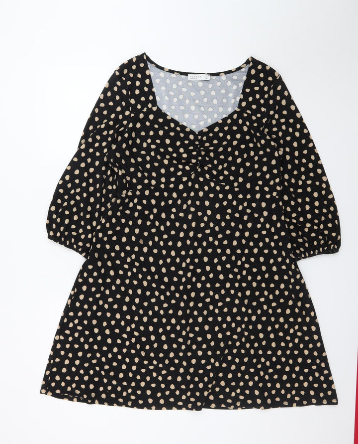 Papaya Women Black Polka Dot A-Line Dress Size 14