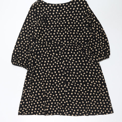 Papaya Women Black Polka Dot A-Line Dress Size 14