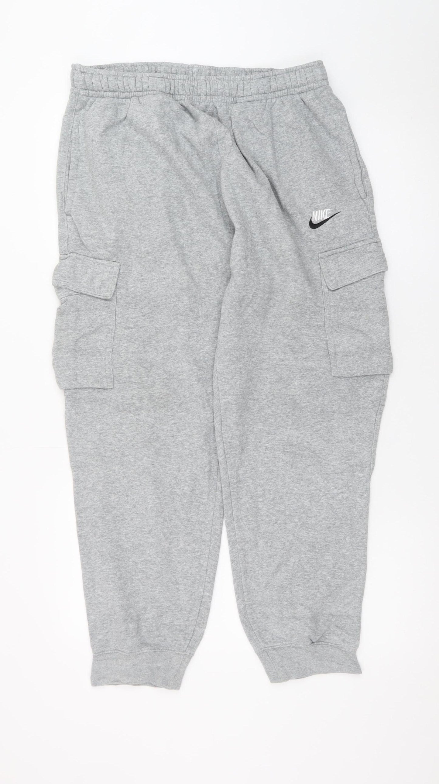 Nike Men's Grey Cargo Sweatpants L Regular Fit Cotton Blend