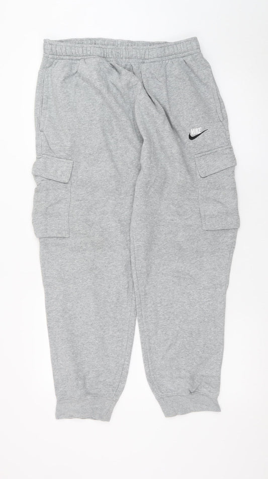 Nike Men's Grey Cargo Sweatpants L Regular Fit Cotton Blend