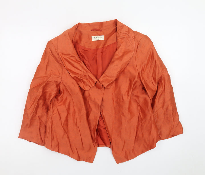 Kaliko Women's Orange Silk Shawl Collar Blazer Size 14