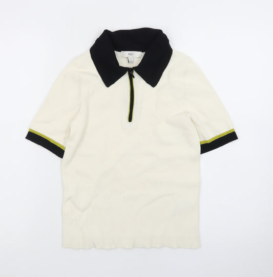 Marks and Spencer Men’s Ivory Short Sleeve 1/4 Zip Polo Shirt Size M