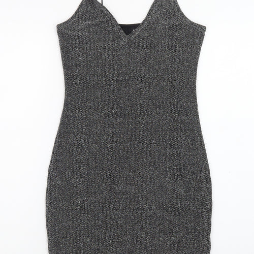H&M Divided Women Silver Glitter Bodycon Dress Size 8