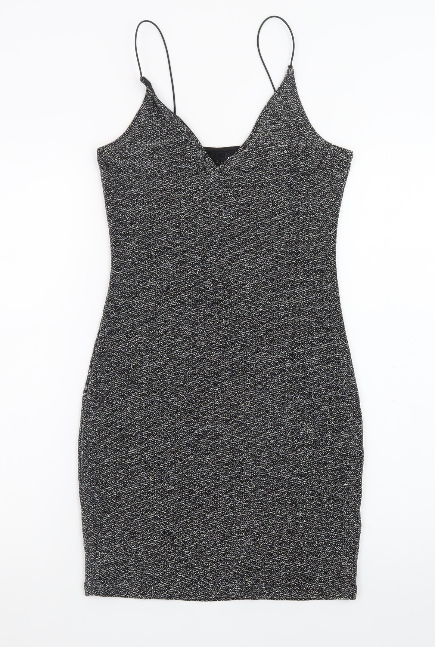 H&M Divided Women Silver Glitter Bodycon Dress Size 8