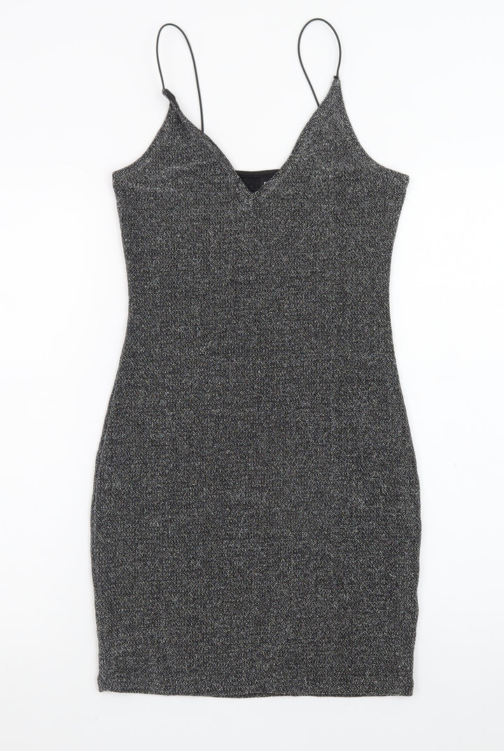 H&M Divided Women Silver Glitter Bodycon Dress Size 8