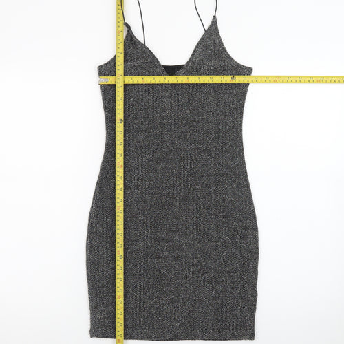 H&M Divided Women Silver Glitter Bodycon Dress Size 8