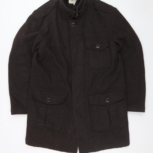 Rocha John Rocha Men Brown Wool Military Style Coat Size M