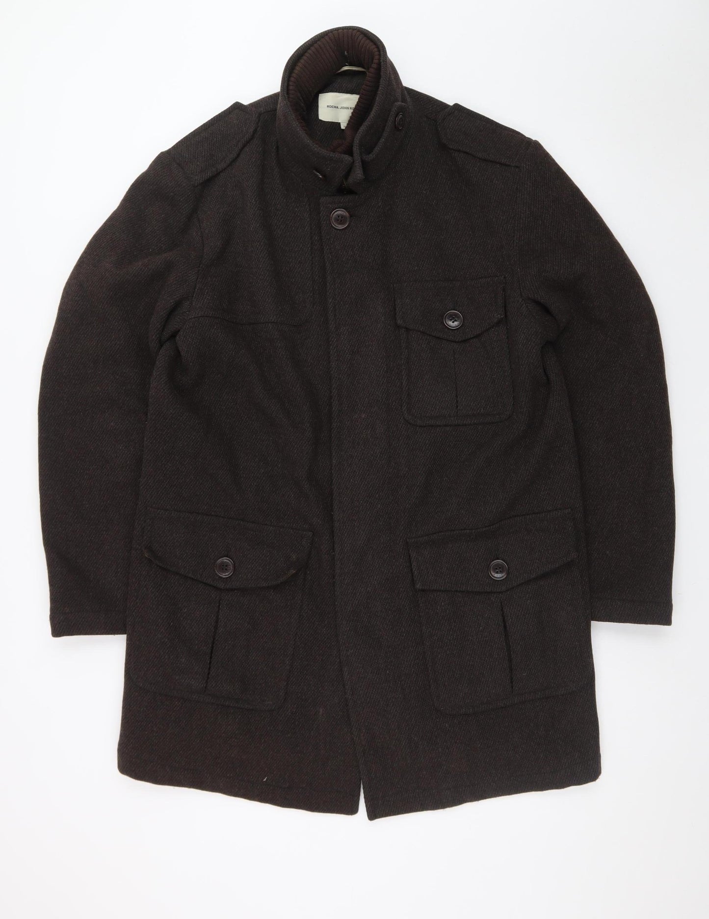 Rocha John Rocha Men Brown Wool Military Style Coat Size M