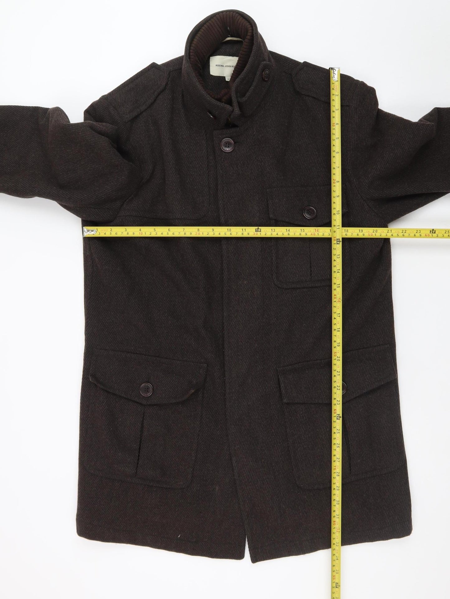 Rocha John Rocha Men Brown Wool Military Style Coat Size M